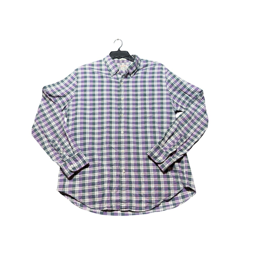 J Crew Broken-In Oxford Mens XL Purple Plaid Excellent Classic Fit Button Down
